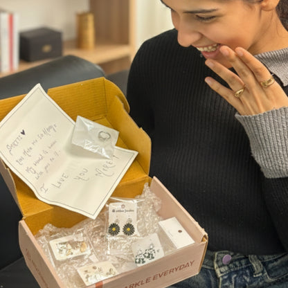 Chamki Love Spark Combo - 4 Korean Stud Earrings with Ring & Love Letter Gift for Her