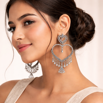 Oxidised Silver Jhumka Combo (5 Stylish Earrings + Free Bow Ring & Handwritten Love Letter)