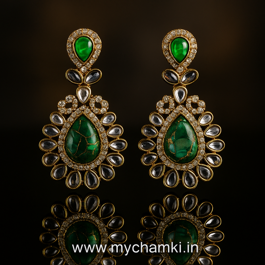 Green Stone Kundan Earrings – Gold Finish Bridal Ethnic Design