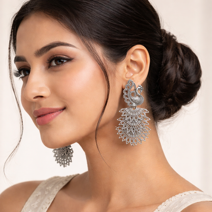 Oxidised Silver Jhumka Combo (5 Stylish Earrings + Free Bow Ring & Handwritten Love Letter)