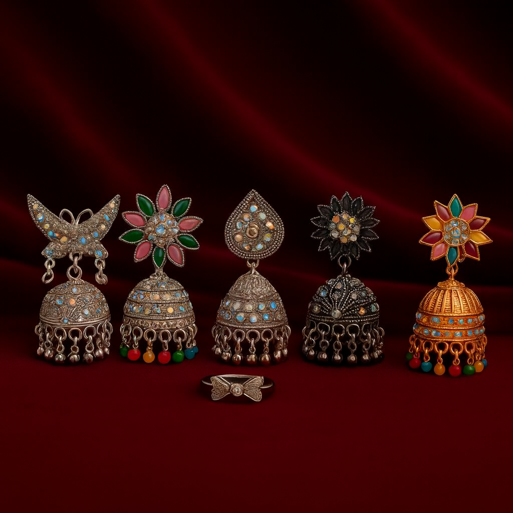 “Love Spark” Combo – 5 Pair Earrings with Free Silver Bow Ring & Personalized Handwritten Love Note | Perfect Gift for Her