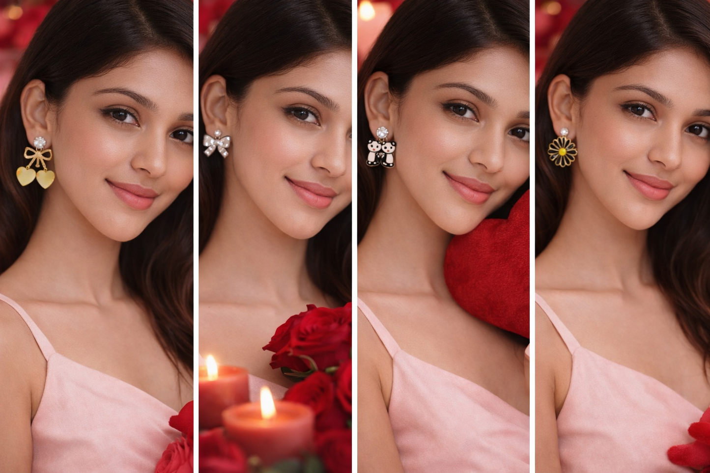 Chamki Love Spark Combo - 4 Korean Stud Earrings with Ring & Love Letter Gift for Her